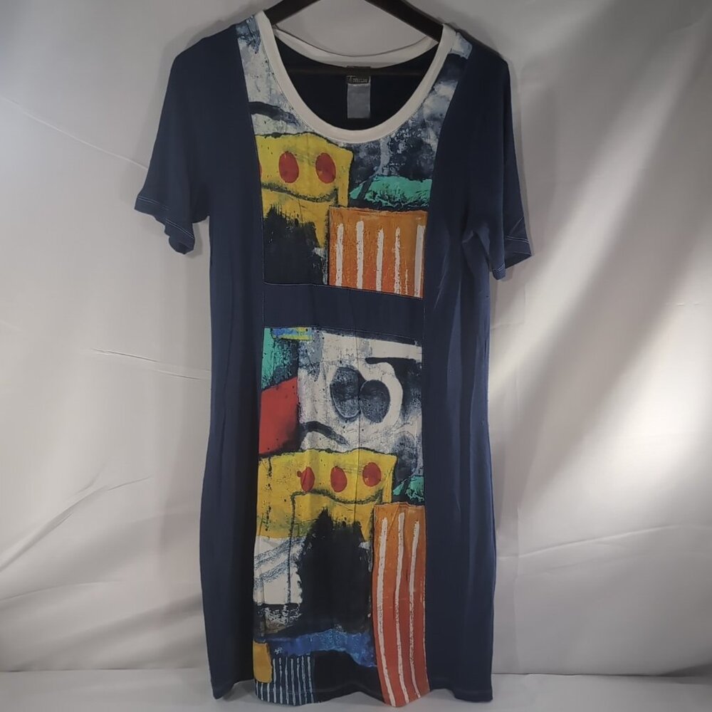 Simply Art by Dolcezza Women's S Small Dress Blue Multicolor Short Sleeve Tunic